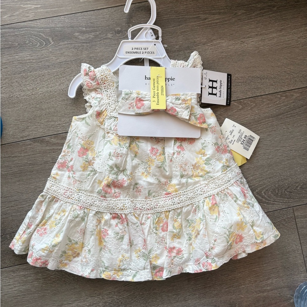 Haute Hippie Floral Baby Dress with Headband & Bummies, 0-3 months, NWT